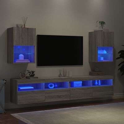 vidaXL TV-benker med LED-lys 2 stk grå sonoma 40,5x30x60 cm