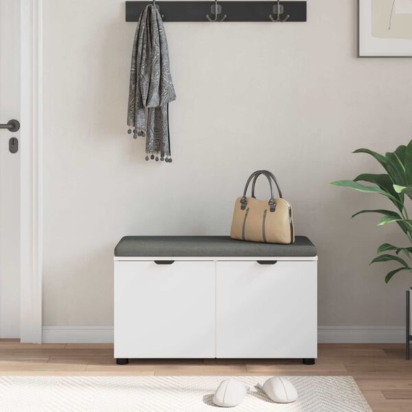 vidaXL Gangbenk med pute med lagring med d&oslash;r Hvit 80 x 46 x 46 cm