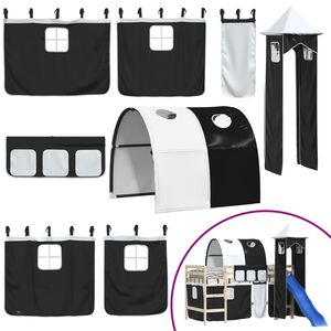 vidaXL Gardiner til k&oslash;yeseng med tunnel og t&aring;rn hvit og svart