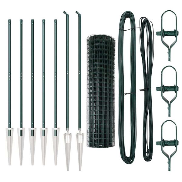 vidaXL Gjerde med stolpe gr&oslash;nn 1,4 x 10 m St&aring;l og PVC