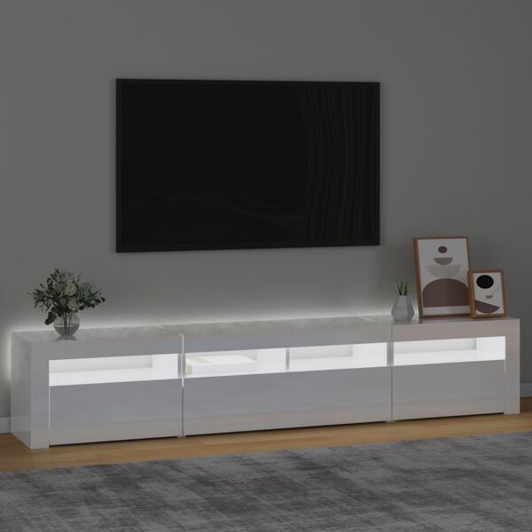 vidaXL TV-benk med LED-lys h&oslash;yglans hvit 210x35x40 cm