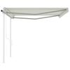 vidaXL Automatisk uttrekkbar markise med stolper 4x3,5 m kremhvit