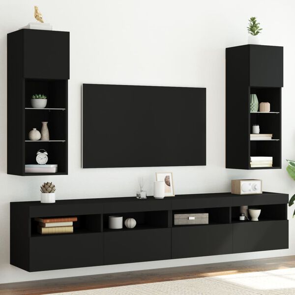 vidaXL TV-benker med LED-lys 2 stk svart 30,5x30x90 cm