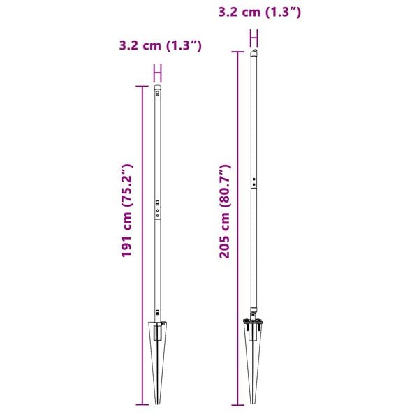 vidaXL Gjerdepåle Annet 26 pcs Grå 3,2 x 3,2 x 160 cm Stål