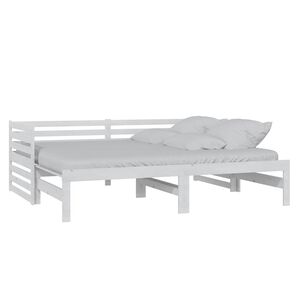 vidaXL Uttrekkbar dagseng hvit heltre furu 2x(90x200) cm