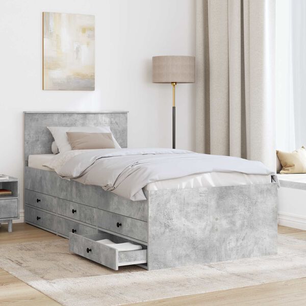 vidaXL Seng med skuff Betong Gr&aring; og Svart 100 x 200 cm Konstruert tre