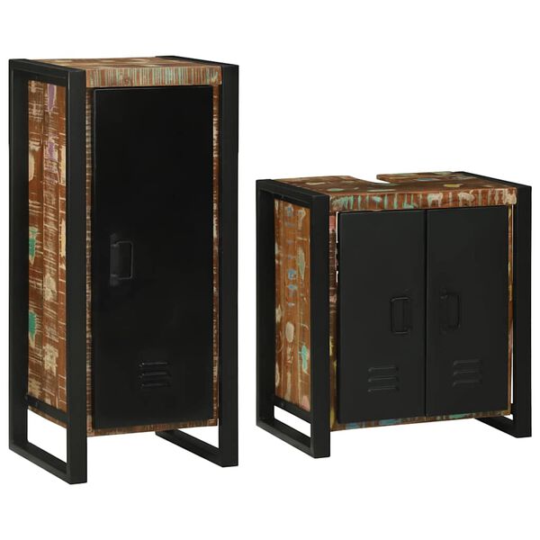 vidaXL Baderomsinnredningssett med dør 2 pcs Massiv gjenbrukt treverk