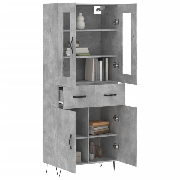 vidaXL Highboard betonggr&aring; 69,5x34x180 cm konstruert tre