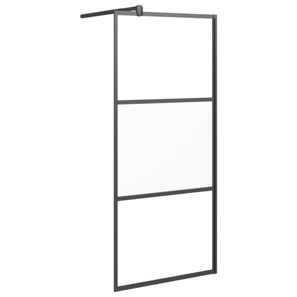 vidaXL Dusjvegg med hylle svart 80x195 cm ESG-glass og aluminium