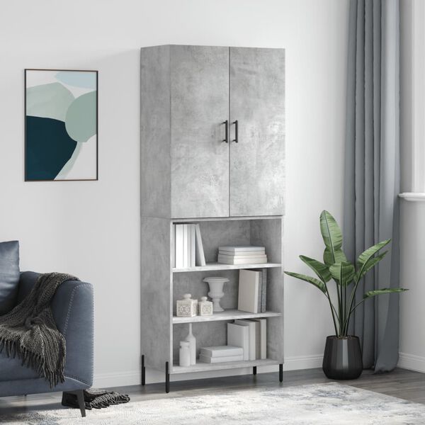 vidaXL Highboard betonggr&aring; 69,5x34x180 cm konstruert tre