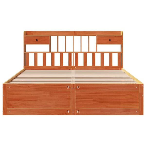 vidaXL Seng med bokhylle uten madrass voksbrun 200x200 cm heltre furu