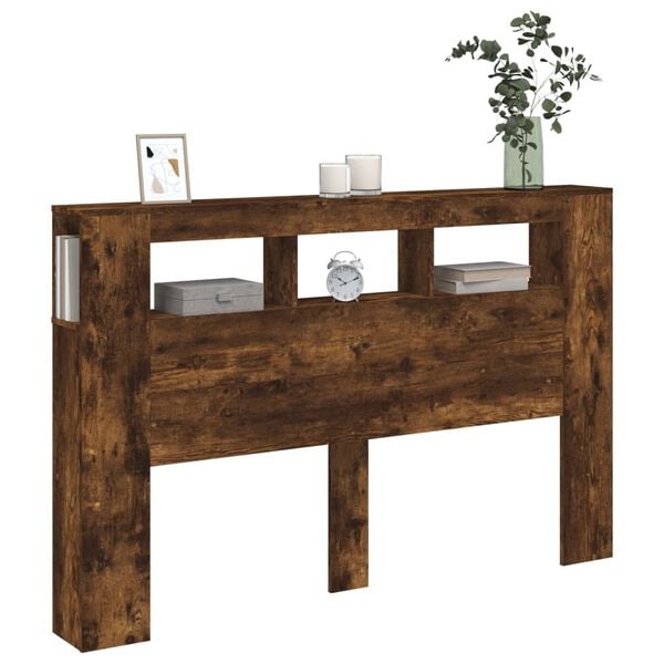 vidaXL Sengegavl med LED røkt eik 160x18,5x103,5 cm konstruert tre