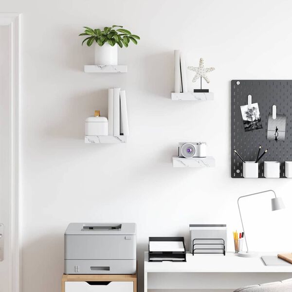 vidaXL Vegghylle 4 pcs Hvit marmor 23 x 23,5 x 4 cm Konstruert tre