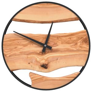 vidaXL Veggklokke brun &Oslash;35 cm jern og oliventre