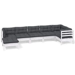 vidaXL Hagesofagruppe med puter 7 deler hvit heltre furu