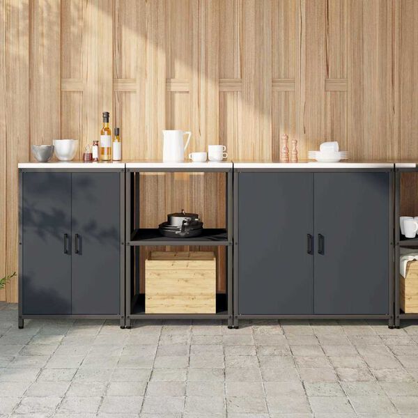 vidaXL Kj&oslash;kkenoppbevaringssett med hylle 3 pcs Antrasitt Kaldvalsest&aring;l