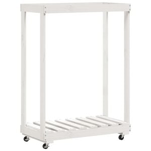 vidaXL Vedstativ med hjul hvit 76,5x40x108 cm heltre furu