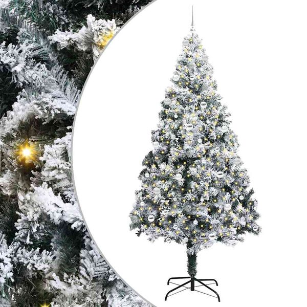 vidaXL Kunstig juletre med 300 LED Hvit 240 cm PVC og St&aring;l og Plast