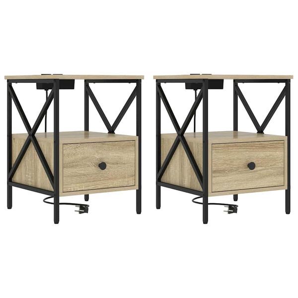 vidaXL Nattbordskap med skuff 2 pcs Sonoma eik 41,5 x 40,5 x 55 cm