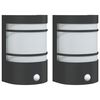 vidaXL Veggmontert utelamper med sensorer 2 stk svart rustfritt st&aring;l