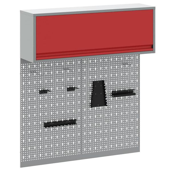 vidaXL Verktøyskab og Pegboard Sett 3 pcs Rød 100 x 25 x 115 cm Stål