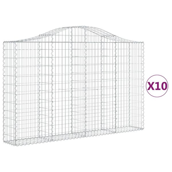 vidaXL Gabionkurver buede 10 stk 200x30x120/140 cm galvanisert jern