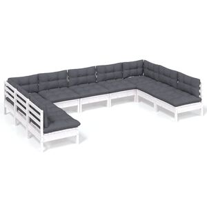 vidaXL Hagesofagruppe med puter 9 deler hvit heltre furu