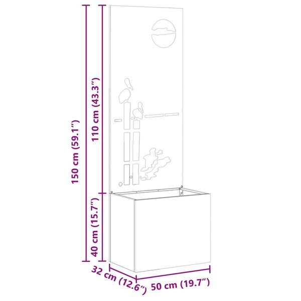 vidaXL Hagekrukke med Dekorativ Panelet Rusten 50 x 140 cm