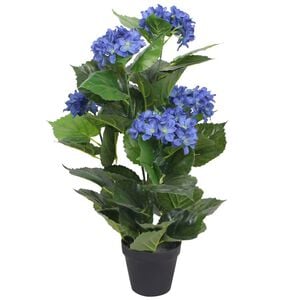 vidaXL Kunstig hortensia med potte 60 cm bl&aring;