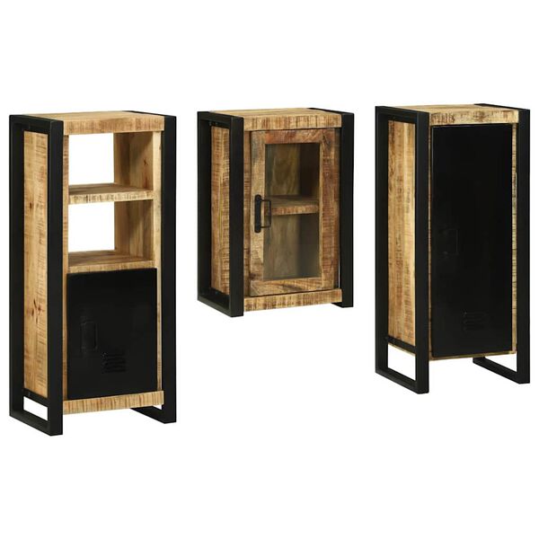 vidaXL Baderomsinnredningssett Veggmontert 3 pcs Brun Massiv mango tre