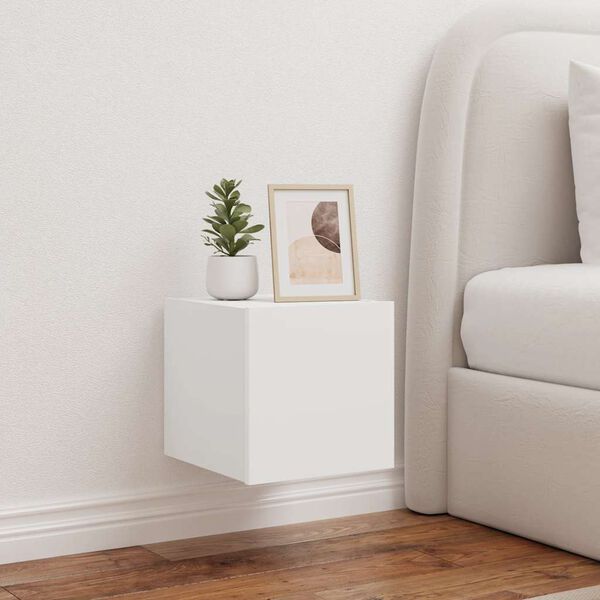 vidaXL Vegghengte TV-benker med LED 2 stk hvit 30,5x35x30 cm