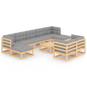 vidaXL Hagesofagruppe med puter 10 deler heltre furu