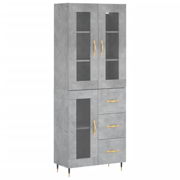 vidaXL Highboard betonggr&aring; 69,5x34x180 cm konstruert tre