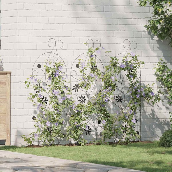 vidaXL Hage Hegning med l&aring;s 3 pcs Svart 112 x 39,5 cm St&aring;l