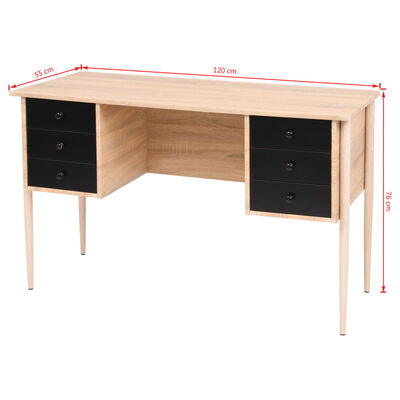 vidaXL Skrivebord med skuffer 120x55x76 cm eik og svart