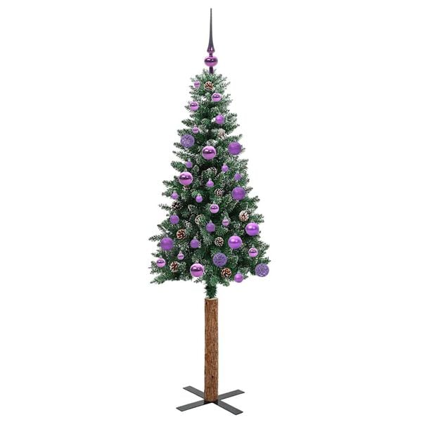 vidaXL Slim juletre med 150 LED gr&oslash;nn 150 cm PVC og Massivt Furu tre