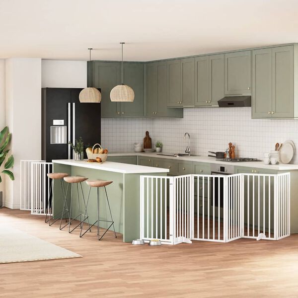 vidaXL Hundeport sammenleggbar 15 paneler hvit 750 cm poppeltre