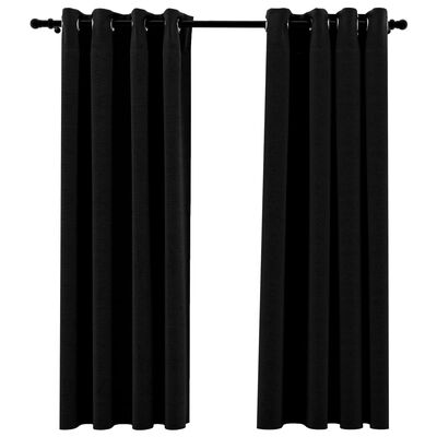 vidaXL Lystette gardiner maljer og lin-design 2 stk svart 140x175 cm