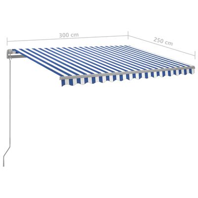 vidaXL Automatisk uttrekkbar markise med stolper 3x2,5 m blå og hvit