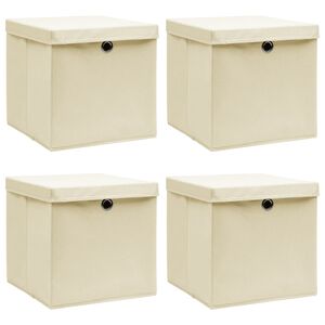 vidaXL Oppbevaringsbokser med lokk 4 stk kremhvit 32x32x32 cm stoff