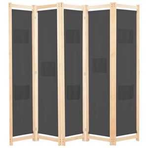 vidaXL Romdeler 5 paneler gr&aring; 200x170x4 cm stoff