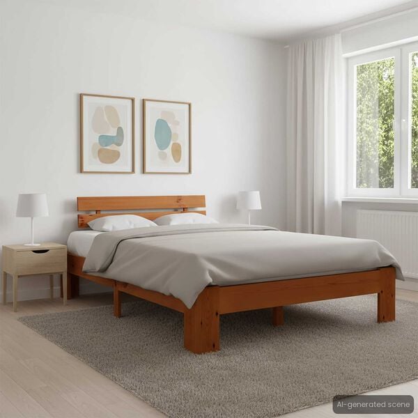 vidaXL Sengeramme med hodegavl honningbrun 140x200 cm heltre furu