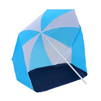 vidaXL Strandparasoll med sidevegger blå og hvit 180 cm stoff