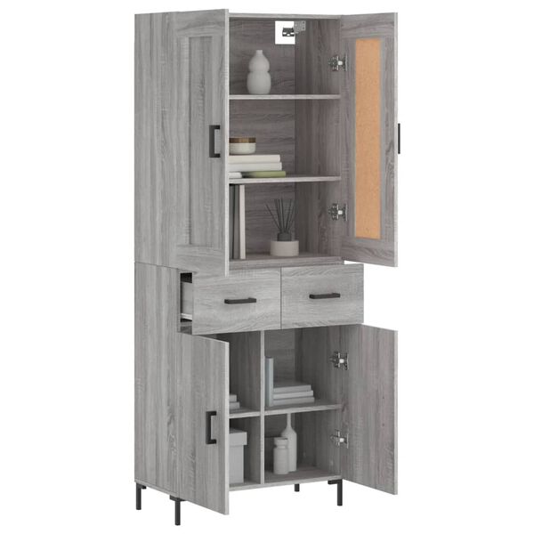 vidaXL Highboard grå sonoma 69,5x34x180 cm konstruert tre