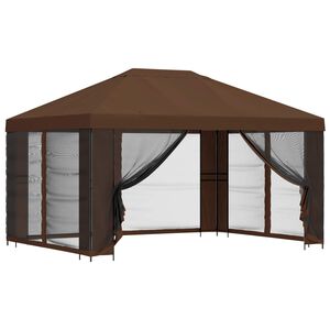vidaXL Hagepaviljong med sidevegger 4 &times; 3 m Brun Polyester og st&aring;l 190