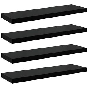 vidaXL Flytende vegghyller 4 stk h&oslash;yglans svart 90x23,5x3,8 cm MDF