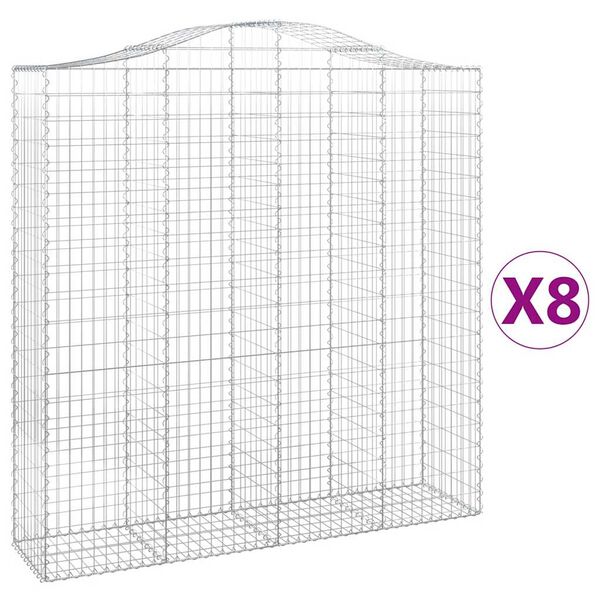 vidaXL Gabionkurver buede 8 stk 200x50x200/220 cm galvanisert jern