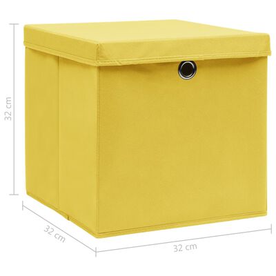 vidaXL Oppbevaringsbokser med lokk 4 stk gul 32x32x32 cm stoff