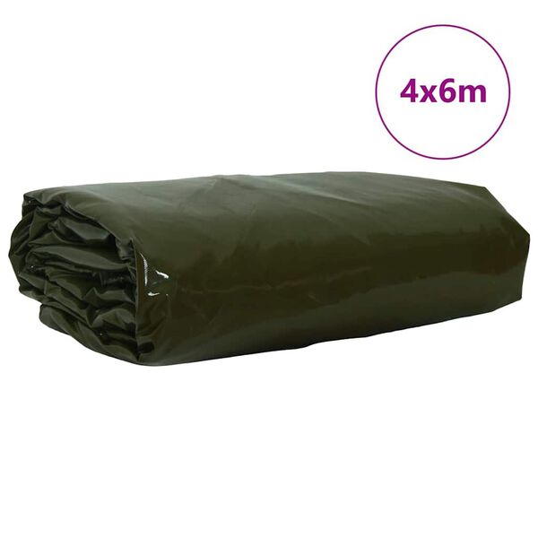 vidaXL Presenning 650g / m&sup2; Olivengr&oslash;nn 4 x 6 m Lerret med PVC-belegg