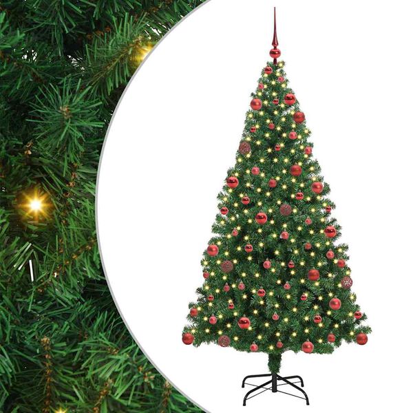 vidaXL Kunstig juletre med 300 LED gr&oslash;nn 180 cm PVC og St&aring;l og Plast